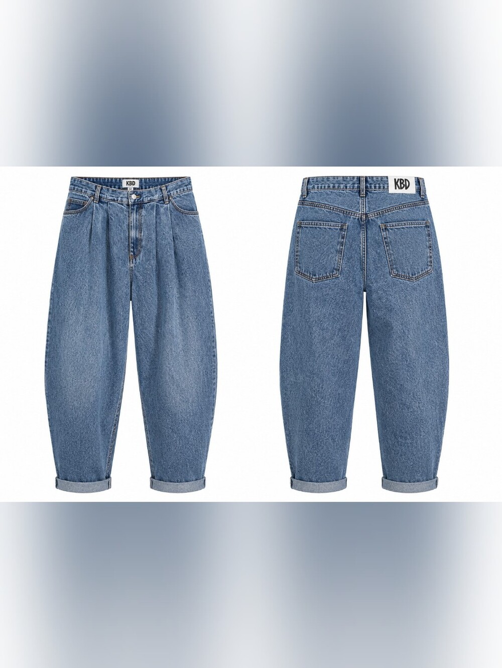 KBB by Kahlana Barrel Leg Jeans 22 Pleated Cuffed Light Wash Denim NWT Plus Size
